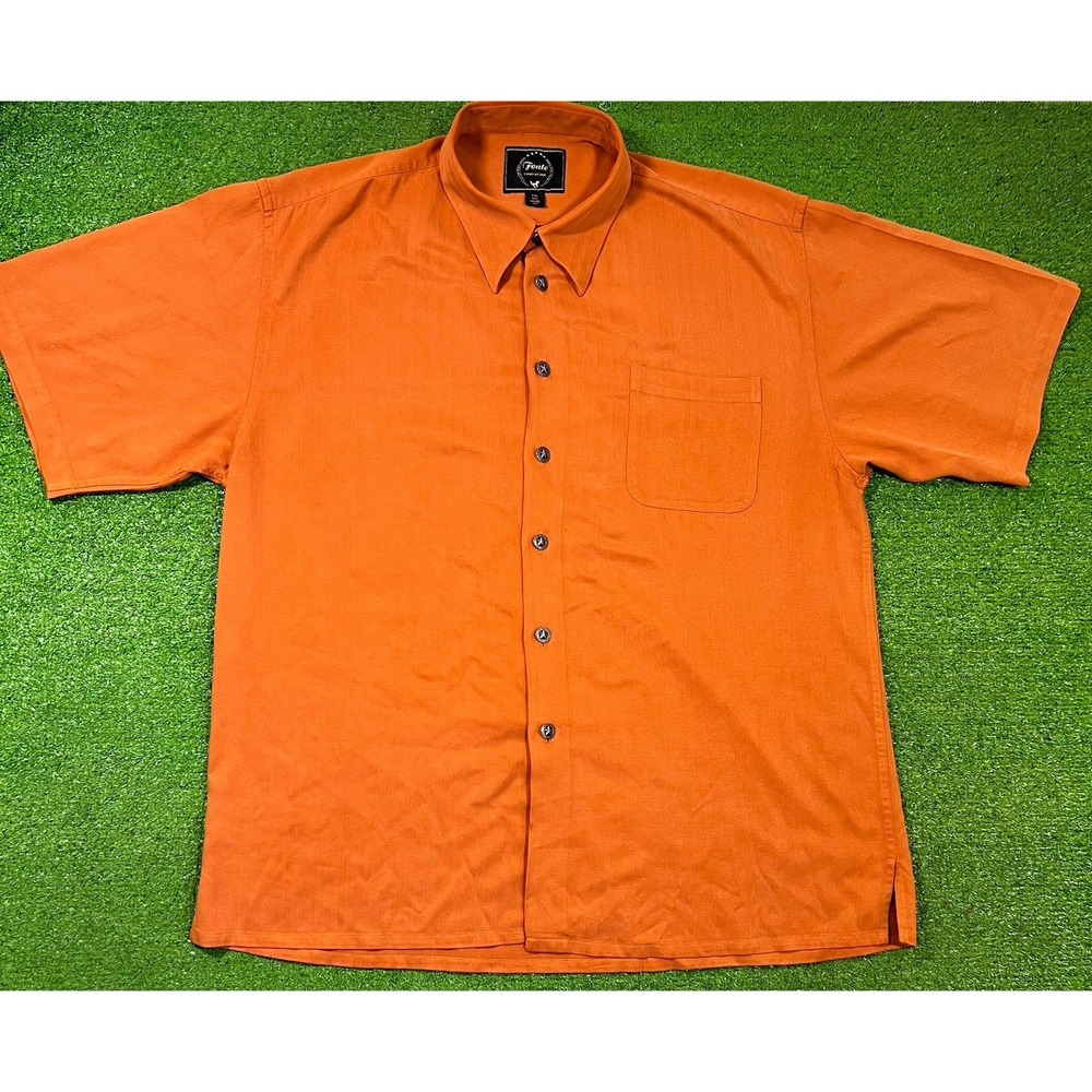 Vintage Silk Western Shirt 2XL Lone Star TX Metal Buttons Burnt‎ Orange Donte